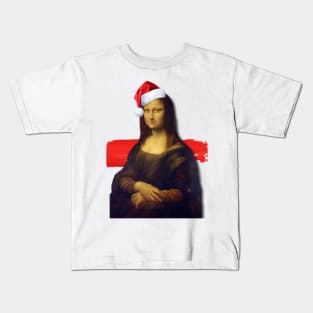 Mona Lisa Christmas hat Kids T-Shirt